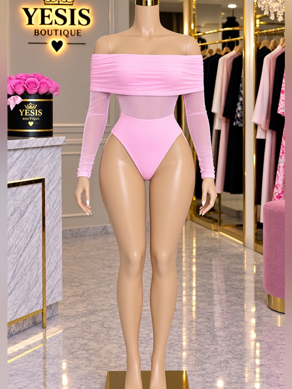 Zolique Off Shoulder Mesh Panel Bodysuit